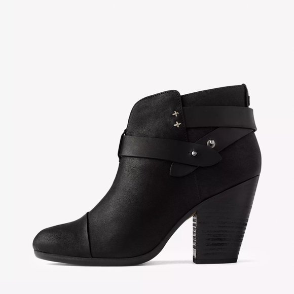 Rag & Bone Black Leather Harrow Boots Size 38 Edgy Moto Biker - Picture 1 of 10
